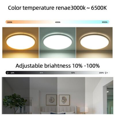 24W Ultra Thin LED Round Ceiling Light Remote Control Flush Mount For Living Room