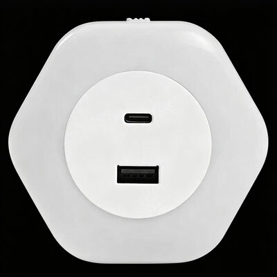 USB Charging Socket with LED Night Light, Modern square ABS Switch Sensor Control Plug-in Power Supply