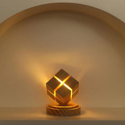 Wooden LED Cube Table Lamp USB Dimmable Rechargeable Desk Lamp Creative Geometric Night Lights for Bedroom Decor Accent Lighting