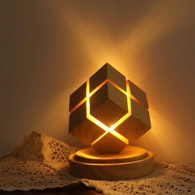 Novel Wooden Four Step Magic Cube Warm Light Lamp for Kids Gift Wood Base Table Night Light