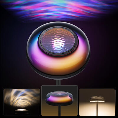 Modern RGBIC LED Floor Lamp Projector Touch Control Multicolored Round Shade Warm White Ambient Lighting for Living Room