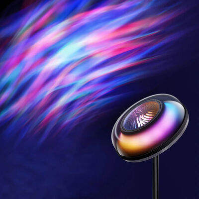Modern RGBIC LED Floor Lamp Projector Touch Control Multicolored Round Shade Warm White Ambient Lighting for Living Room