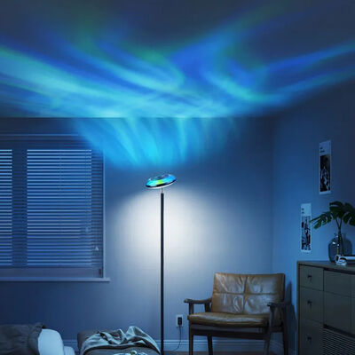 Modern Wave Pattern RGBIC LED Floor Lamp Projector Adjustable Height Control Multicolored Dome Shade Ambient Lighting