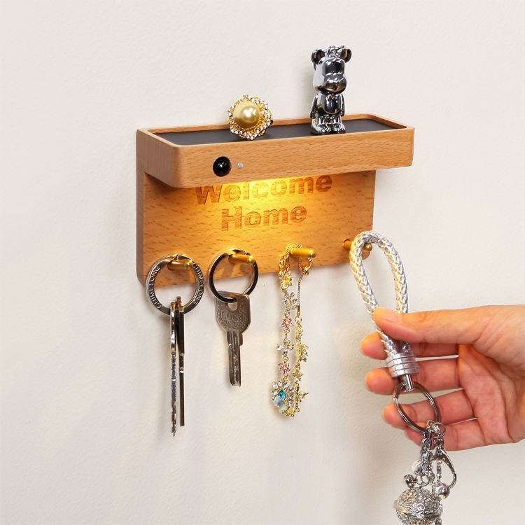 IP20 LED Indoor Wall Lamp Motion Sensor Light With Wooden Key Holder 3000K