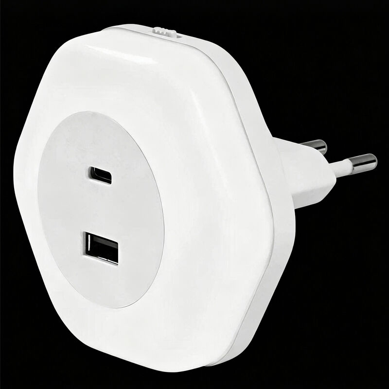 USB Charging Socket with LED Night Light, Modern square ABS Switch Sensor Control Plug-in Power Supply