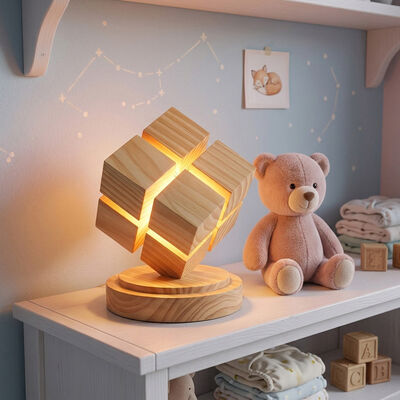 لامپ میز چوبی LED Cube USB Dimmable Rechargeable Desk Lamp چراغ های شب خلاقانه هندسی برای دکوراسیون اتاق خواب