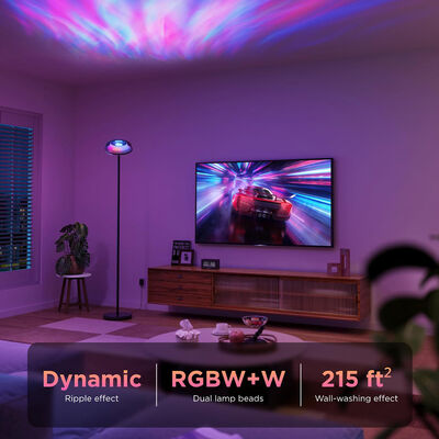 Modern Wave Pattern RGBIC LED Floor Lamp Projector Adjustable Height Control Multicolored Dome Shade Ambient Lighting
